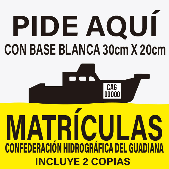 MATRICULAS CONFEDERACIÓN HIDROGRÁFICA GUADIANA (fondo blanco/amarillo) (incluye 2 Copias)
